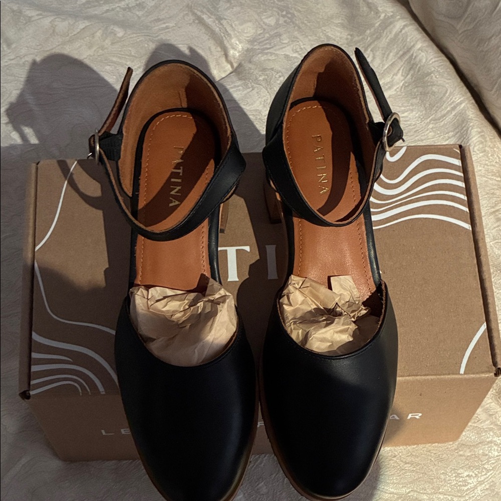 Elegant Patina Heeled Mary Jane Black Leather Women’s Shoe